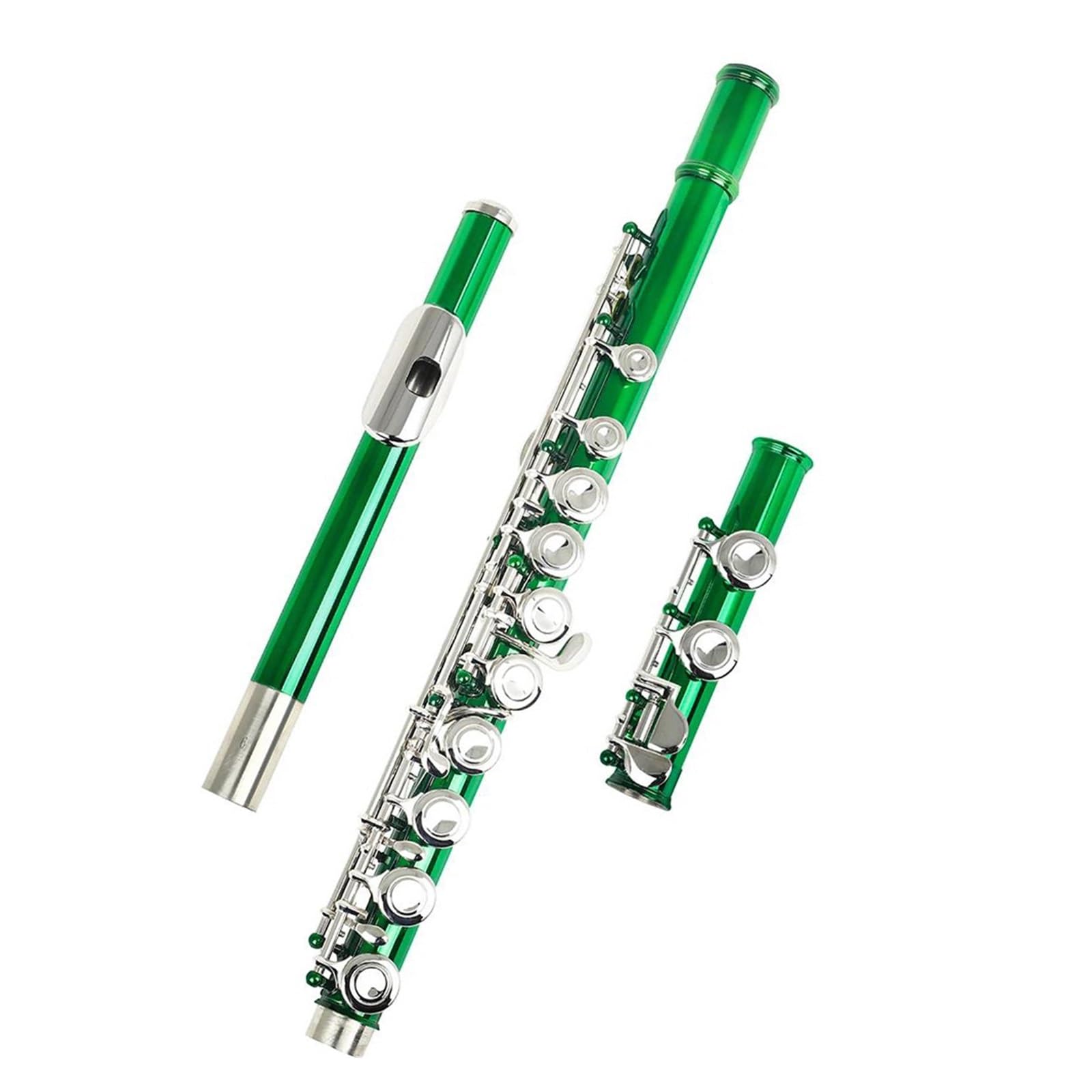 flet prosty Flet krzyżowy 16 otworów zamknięty otwór zielony flet C miedziany nikiel instrument dęty drewniany z częściami i akcesoriami do fletu