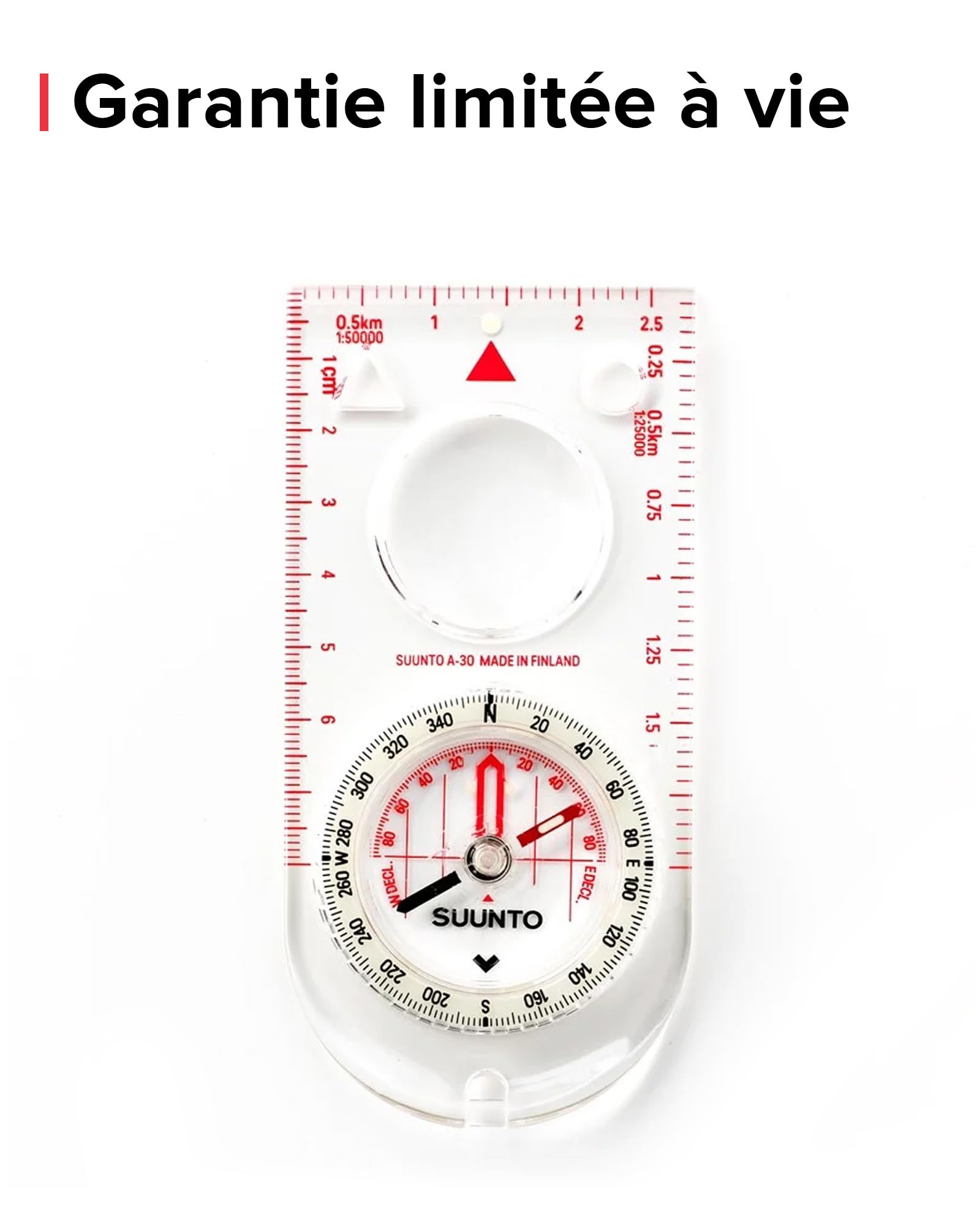 SUUNTO A-30 Boussole Randonnée, Navigation Professionnelle, Compass d'Orientation avec Cordon, étanche, Déclinaison Réglable, Marquages phosphorescents, pour Course Expédition Camping Survie