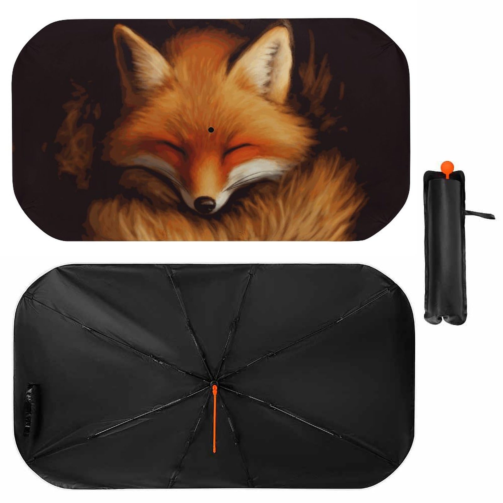 DelerainRed Fox Sleeping Car Windshield Sunshade Umbrella, Foldable Car Umbrella Sunshade Cover for Front Window Heat Insulation Protection for Auto Windshield Covers Trucks Cars SUV