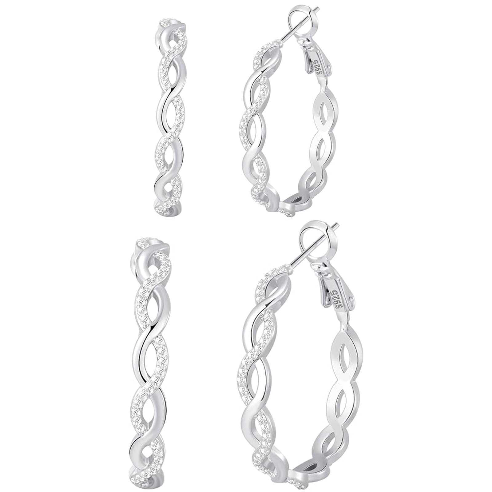 Senteria 925 Sterling Silver Earrings Hoops for Women Lightweight Twisted Hoop Earrings With Cubic Zirconia Hypoallergenic Hoops Earrings (20/30/40/50