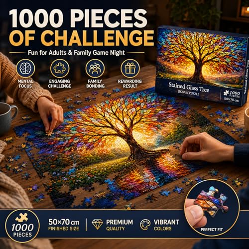 Rompecabezas Tree of Life para adultos, 1000 piezas, estilo vidrieras miniatura 3