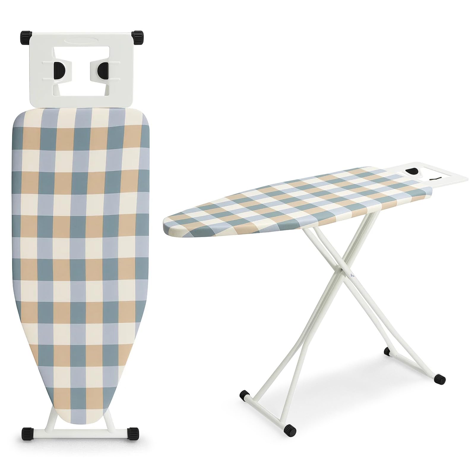CROWNSHOP Ironing Boards 110X38X64-77CM 6 Adjustable Heights Non-Slip Rubber Feet Cotton Cover with Iron Rest TopIron Board Universal Extra Wide Lightweight Iron Board Rack (Yellow-green)