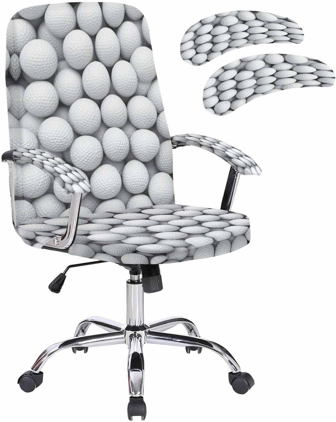 Golf Office Chair Covers with Armrest Covers, Rotating Chair Cover, Modern Geometric Abstract Balls Textured Armchair Slipcovers Decorative Backrest and Seat Protectors, Large