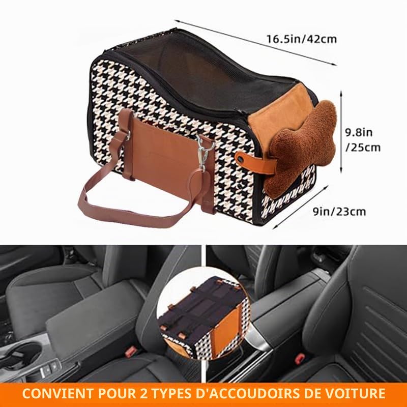 Siège de voiture pour chien, console centrale chiot, siège rehausseur pour chat, portable et compact pour l'extérieur (couvercle marron, taille unique)
