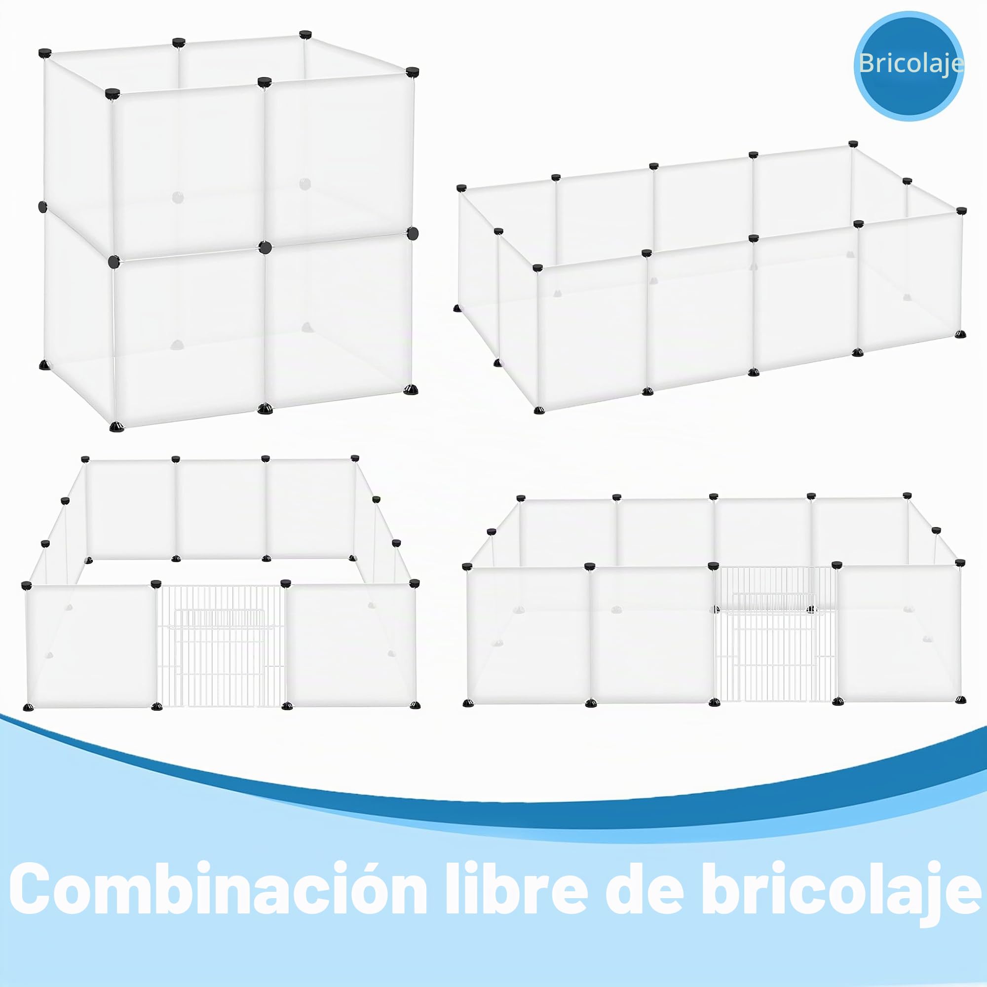 Recinto de malla metálica para animales pequeños, para conejos, cachorros, gatitos, hámsteres, cobayas, roedores, transparentes, 145 x 75 x 48 cm
