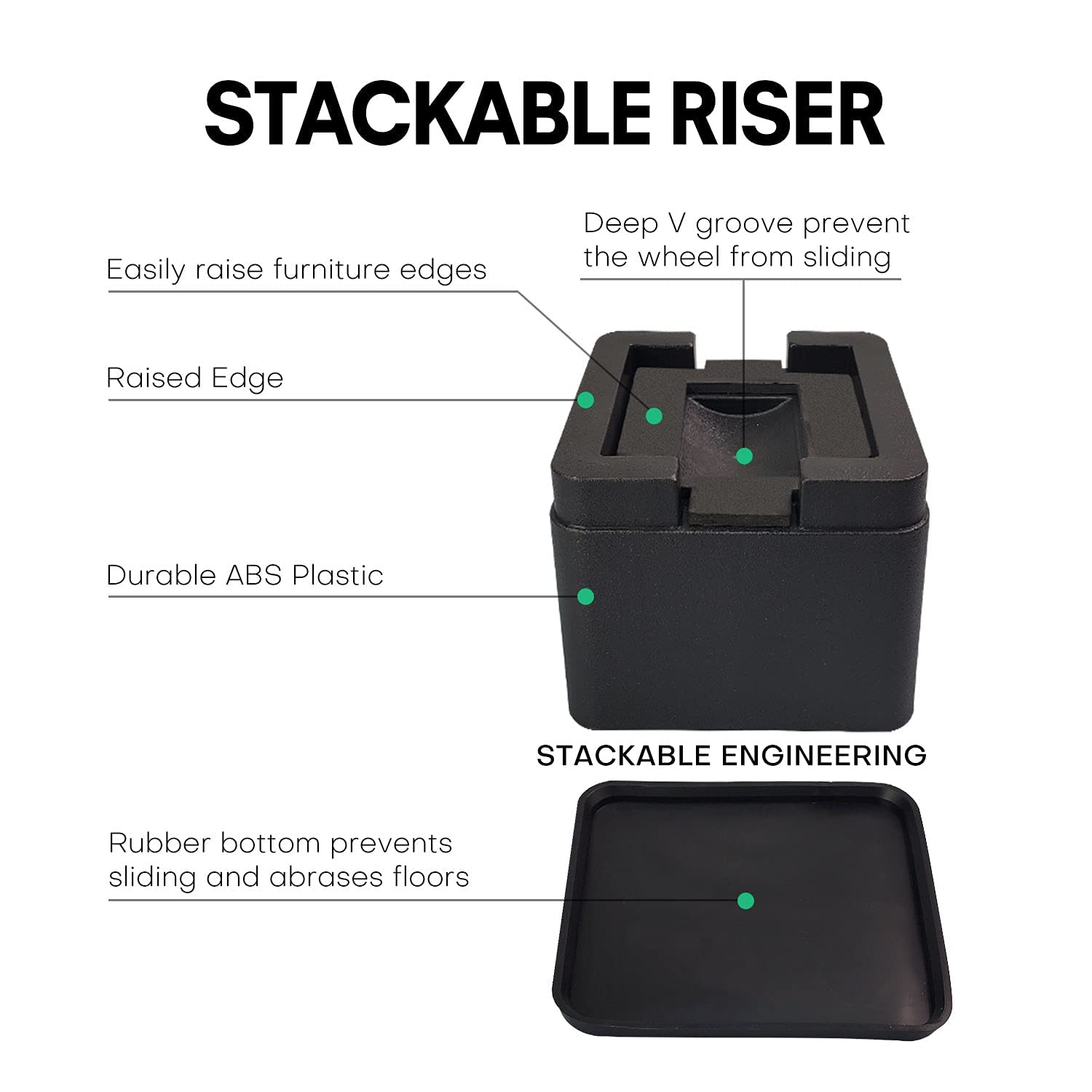 MIIX HOOM Bed and Furniture Risers 3 inch Adjustable & Stackable Square