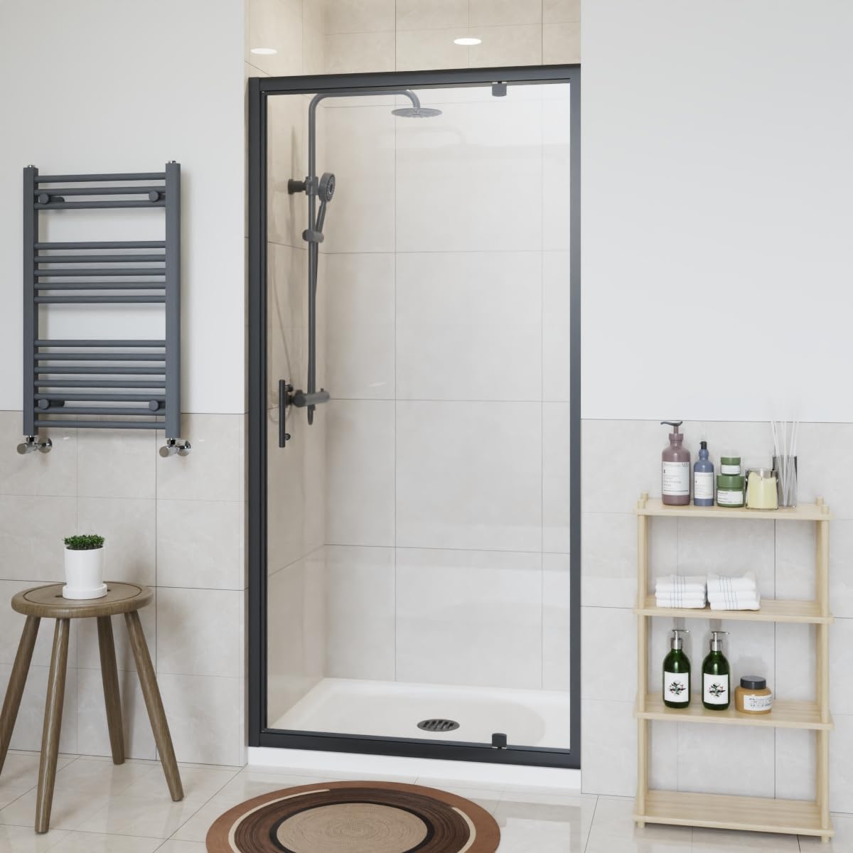 NRG 1000mm Black Bathroom Shower Enclosures Pivot Door 6mm Safety Glass