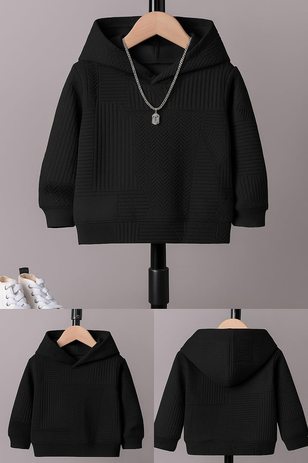 EMBLIKA Premium Boys and Girls Hoodie |Comfortable and Stylish & Everyday Essential|Kids Sweatshirt | Kids Winter Wear Black 3
