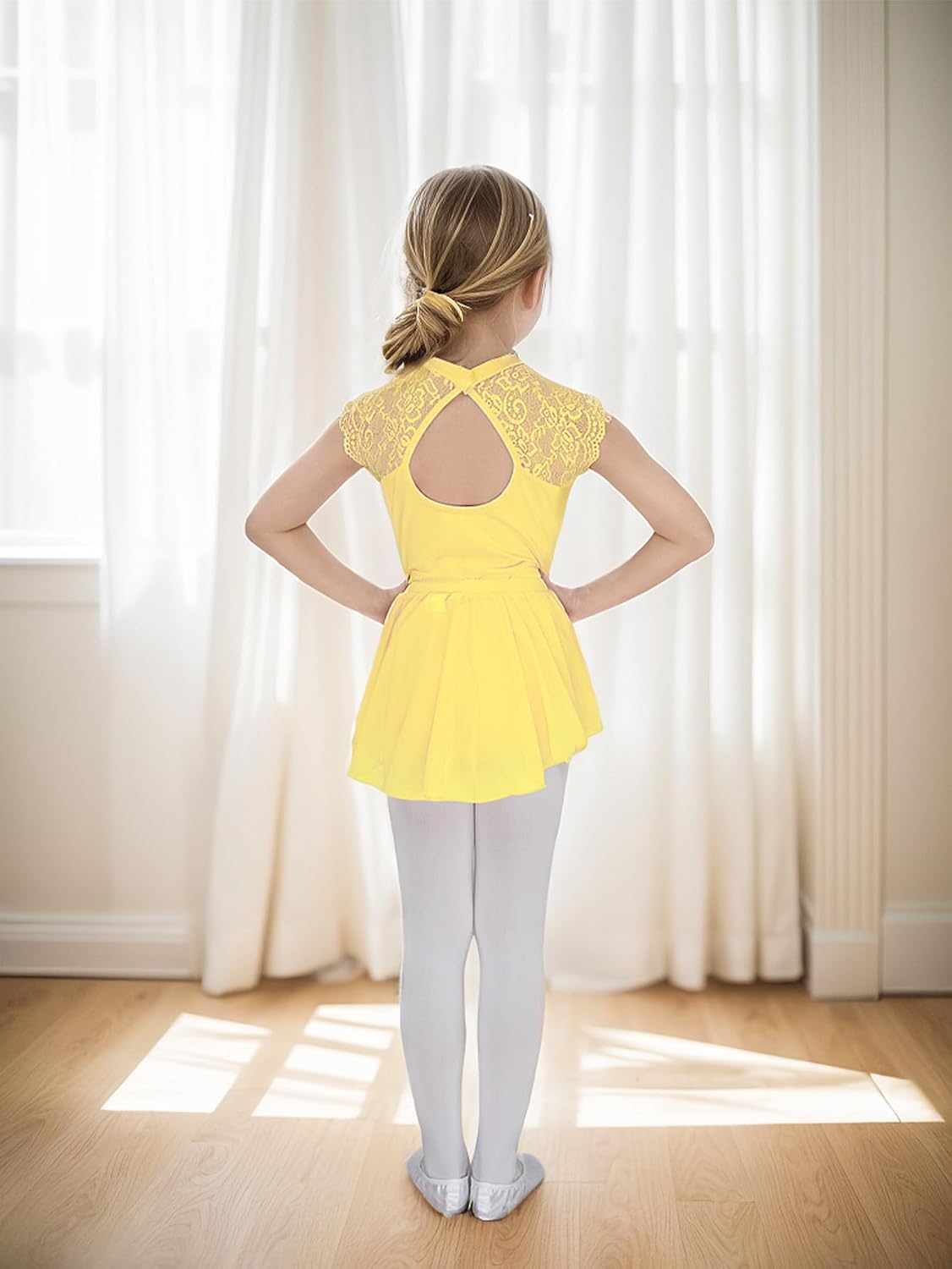 Gogokids Ballet Leotards for Girls Dance Leotards Toddler Hollow Back Lace Dance Dress with Removable Skirt Combo 3-11Years - Image 3
