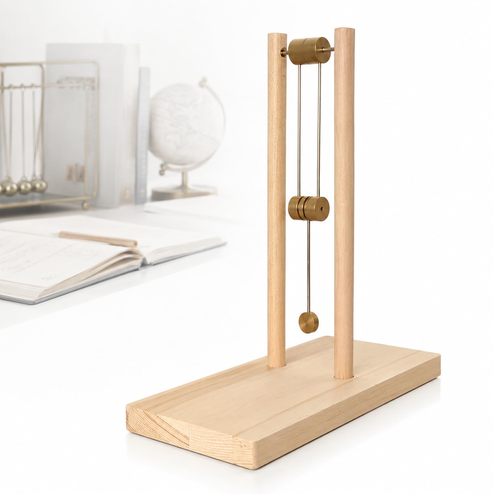 Adorno de Escritorio de Madera con Doble péndulo, Juguete científico Educativo Stem, tamaño de la Base 30×16cm,Juguete de para aliviar el estrés, Regalo para el hogar, la Oficina o el Estudio