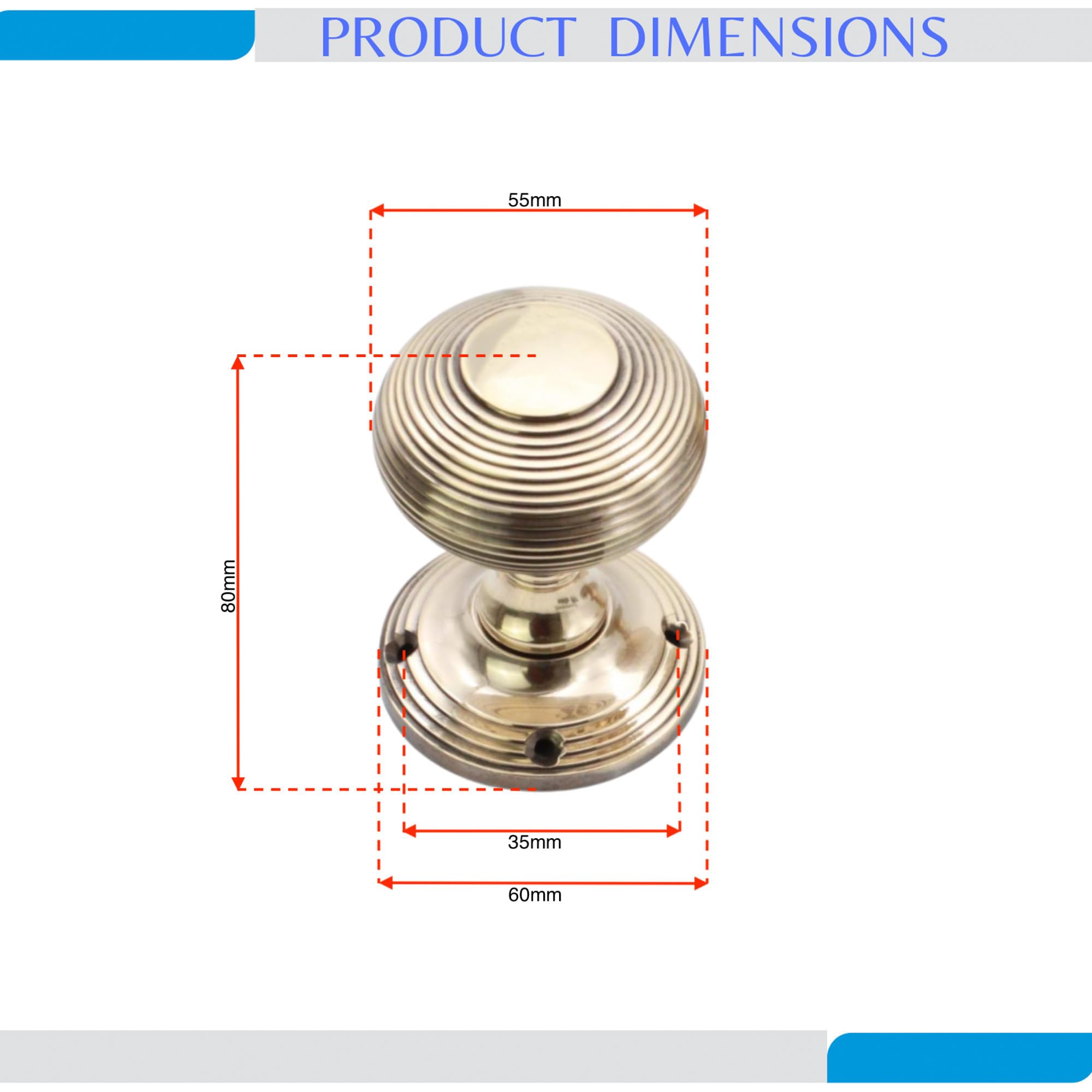 Infinity Decor Pair of Solid Brass Beehive Mortice Door Knobs in Aged Brass Finish - Image 2