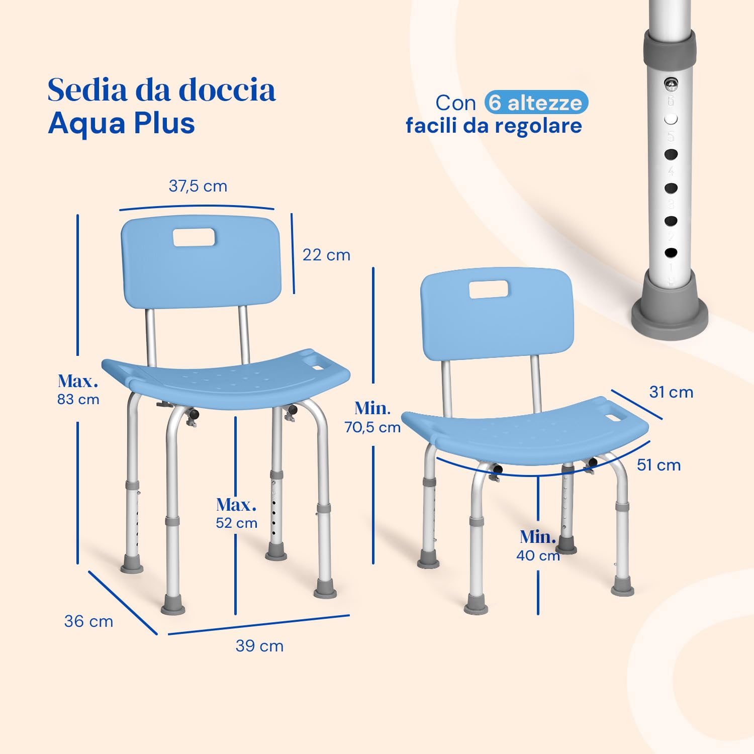 Geriafy Sedia Doccia Regolabile Antiscivolo con Schienale per Anziani