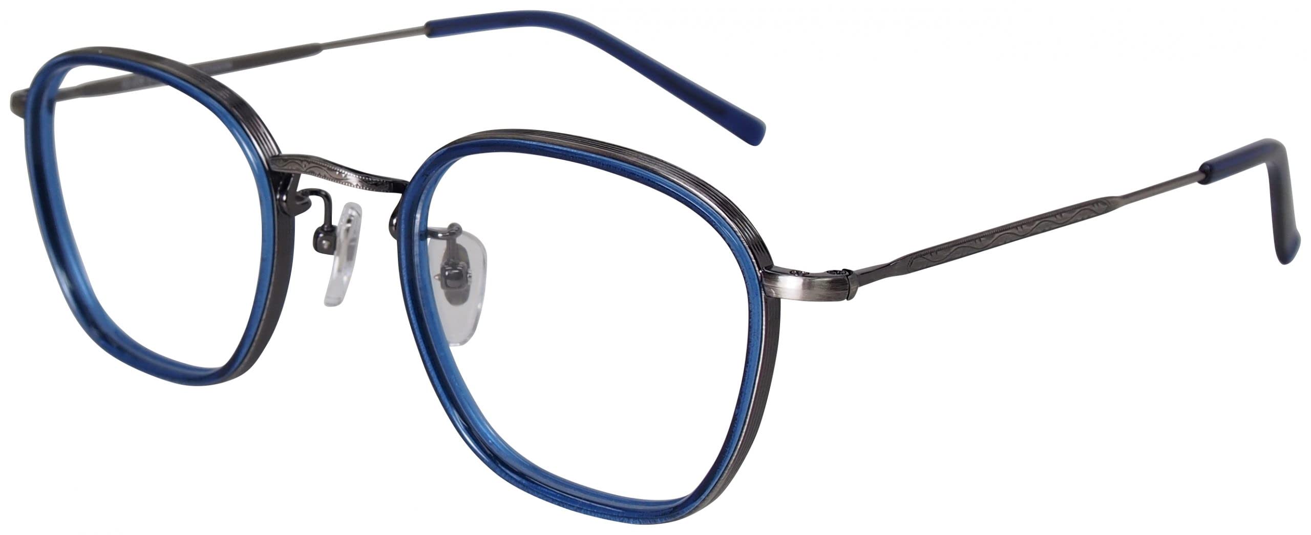 Amazon | [越前國甚六作] メガネフレーム コンビ ウェリントン ブルー