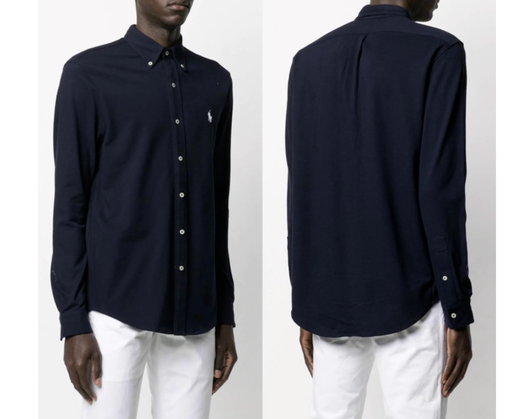 Ralph Lauren Herren Langarm Hemd - Custom Fit (Navy, M, m)