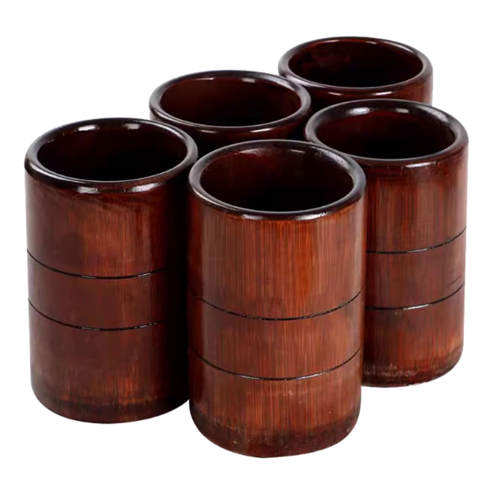 Set di coppette in bambù carbonizzato da 5 pezzi, kit for terapia di coppettazione con fuoco e barattoli in bambù naturale, strumenti di disintossicazione di qualità spa(3.5-4.5cm)