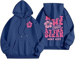 Generisch 2025 Sudadera con capucha con estampado de letras para mujer, manga larga, con bolsillos, suéter grueso