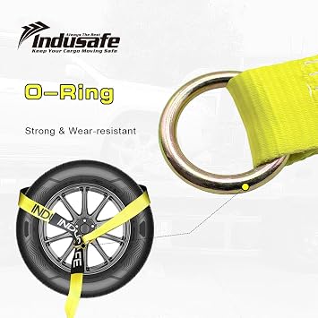 2 Pack Car Tie Down Straps for Trailers Flat Hooks Lasso Style and 2'' X 96'' Tie Down Webbing Easily Secure Tire Tie-Downs for Any Car, SUV, Jeep or Sports Car Upgraded Version