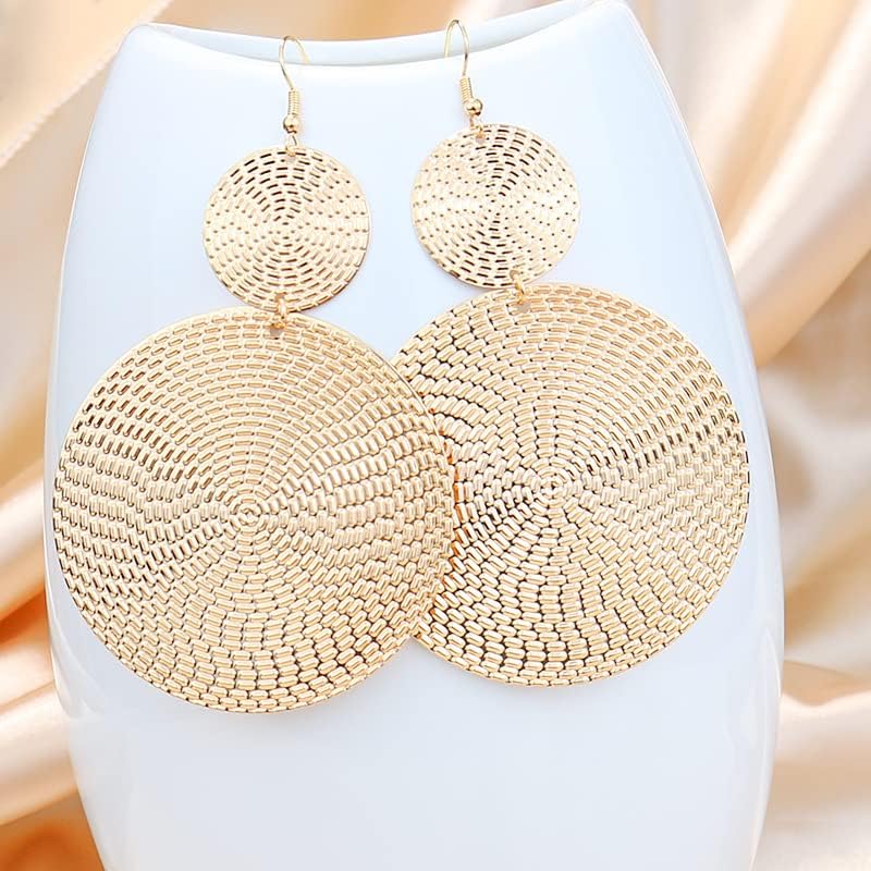 Large Geometric Double Round Disc Dangle Drop Earrings Minimalist Irregular Texture Big Circle Teardrop Earrings for Women Jewelry Gift - Image 2