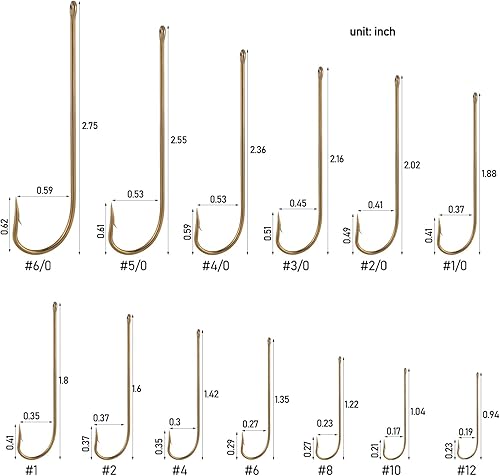 Miniatura 2 de Dr.Fish Paquete de 100 ganchos de pesca Aberdeen de caña extra larga de bronce con alambre de luz de acero de alto carbono, anzuelos de cebo vivo,