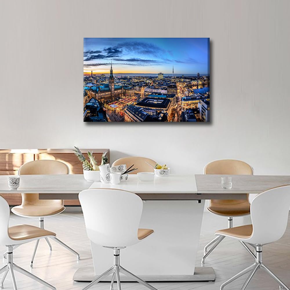 TISHIRON Wall Art Canvas Print - Belfast Skyline Night Cityscape - City Picture for Living Room - Ready to Hang - 24" W x 16" H - Image 4