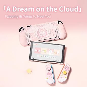 Geekshare Protective Case Set Compatible with switch 2, PC Back Plate with Silicone Joysticks Covers, Includes 2 Thumb Grips, Waterproof Protection - Star Wing Series (Pink)