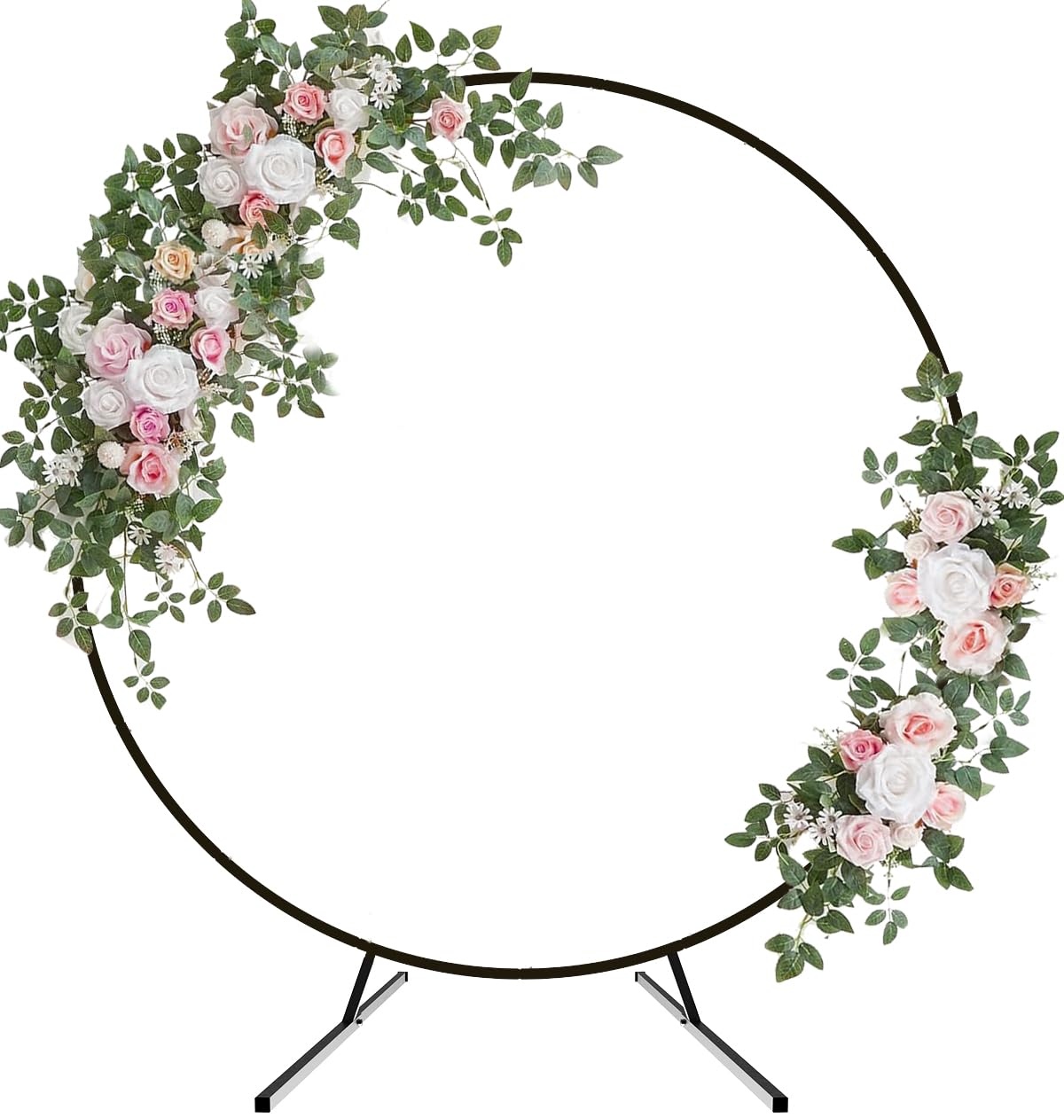 7.4FT Round Wedding Arch with Extended Base for Ceremony, Stable Circle Arch Backdrop Stand Metal Balloon Frame with Two Water Bags for Birthday Party Baby Shower Decoration, Gold