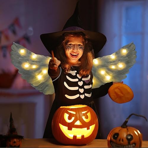 Miniatura 6 de Alas de ángel, alas de ángel iluminadas y halo con luces LED, disfraz de alas de ángel blancas para adultos, mujeres, niños, Halloween, Navidad