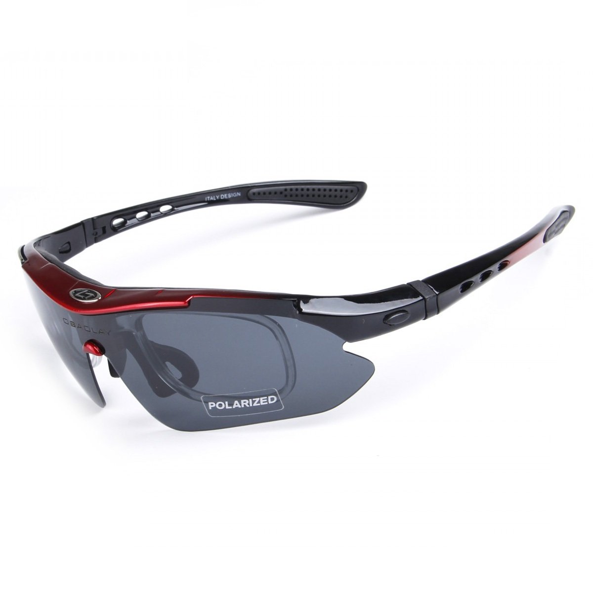 BaiTe Unisex – Occhiali da sole sportivi per adulti, rosso e nero.
