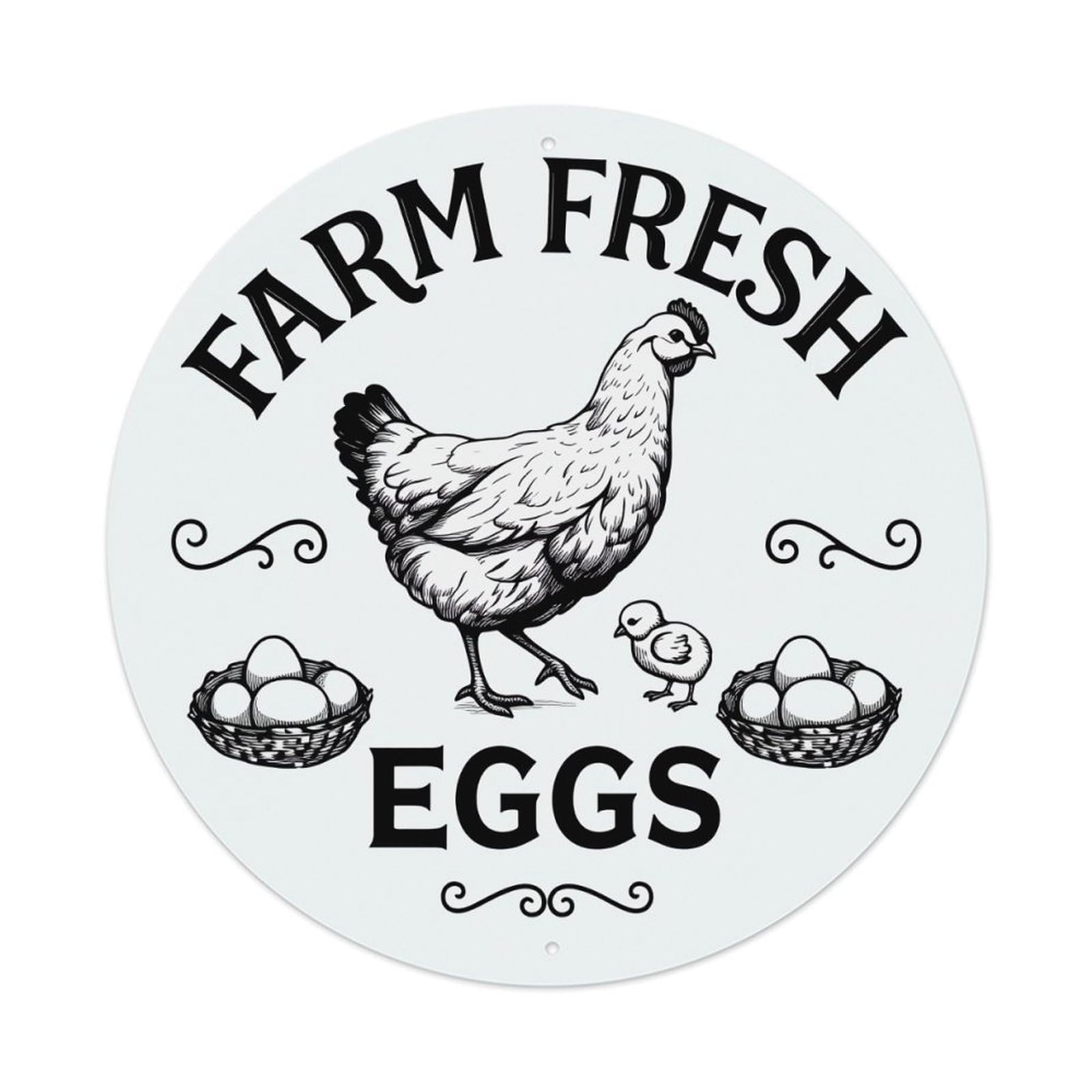 Farm Fresh Eggs Chicken Basket Round Tin Sign Vintage Metal Poster Retro Bar, Home, Man Cave, Kitchen, Laundry Room Wall Art Decor Gift 8x8Inch