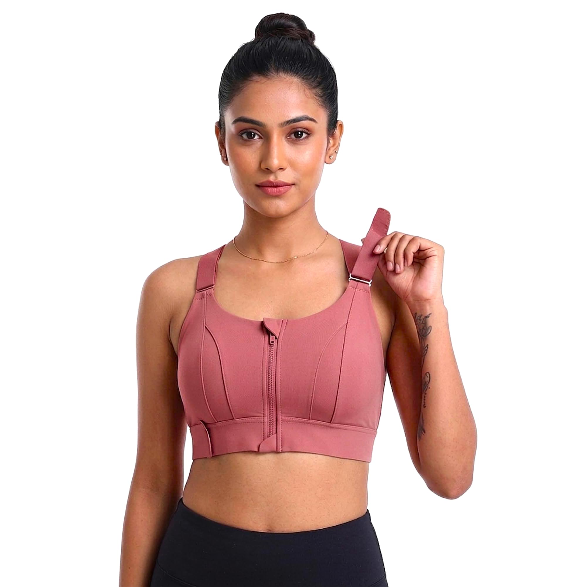 Women's High Impact Velcro Adjustable Sports Bra Lightly Padded Front Zipper Gymwear Workout Sports Bra (32 Till 44)-image-43