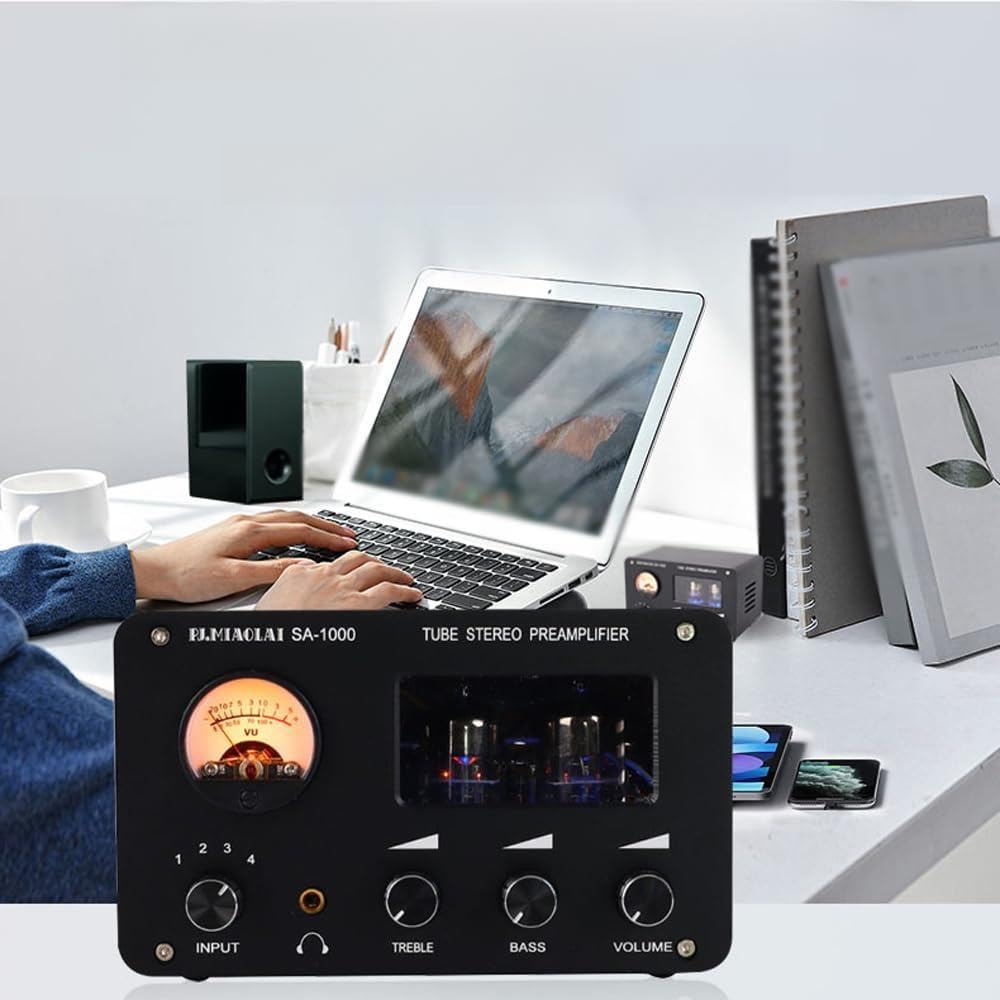 Röhrenverstärker mit Lautstärkeregelung & Klangregelung - Professioneller Vorverstärker für Grammophon und Audio-Systeme | Ideal Hi-Fi Enthusiasten Audiophile Hochwertiger präziser Höhen- Tiefeneinst
