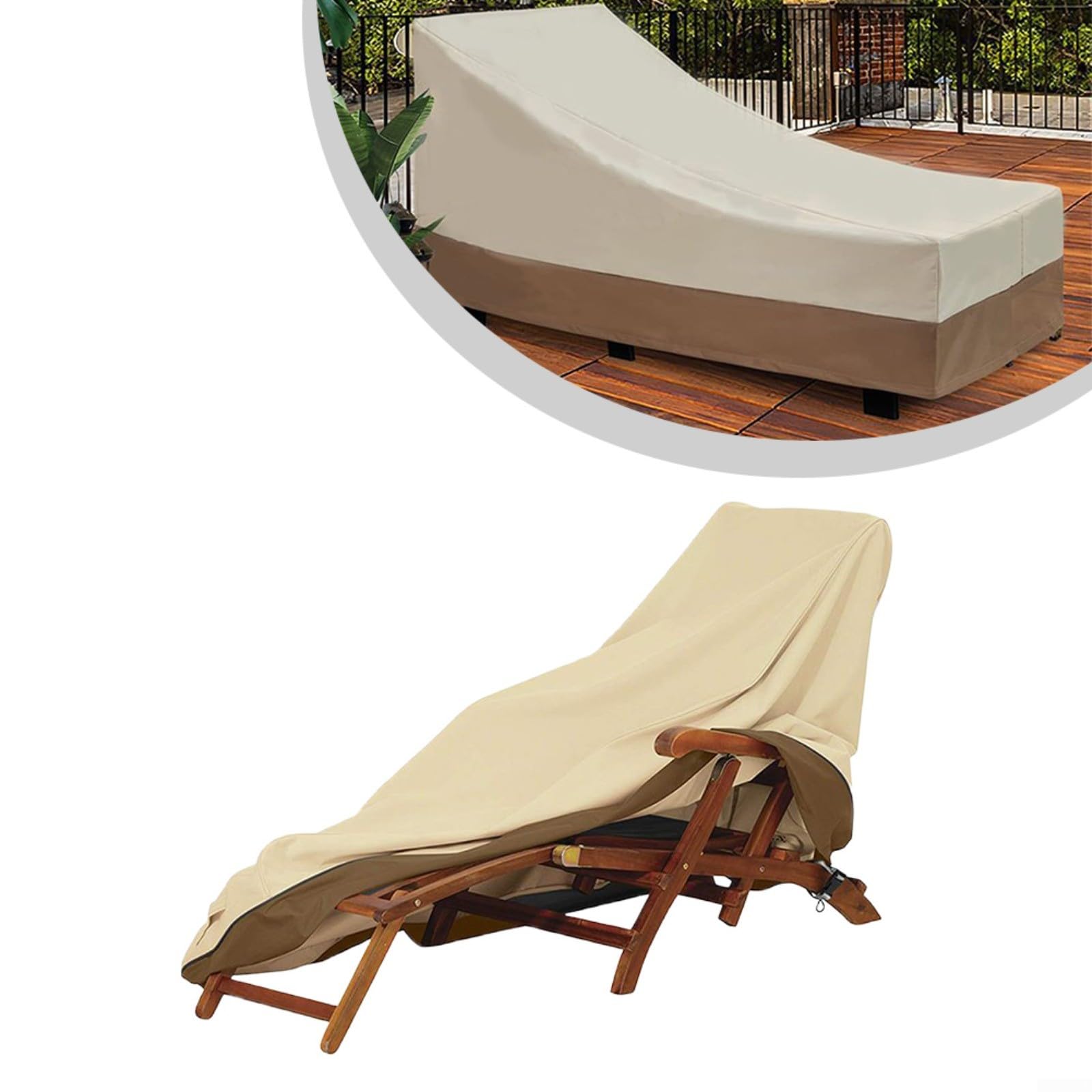 KiraKira Copertura per chaise longue da esterno, in tessuto impermeabile resistente, con prese d'aria, per mobili da giardino per patio, facile da riporre, beige, caffè, 208 x 76 x 79 cm