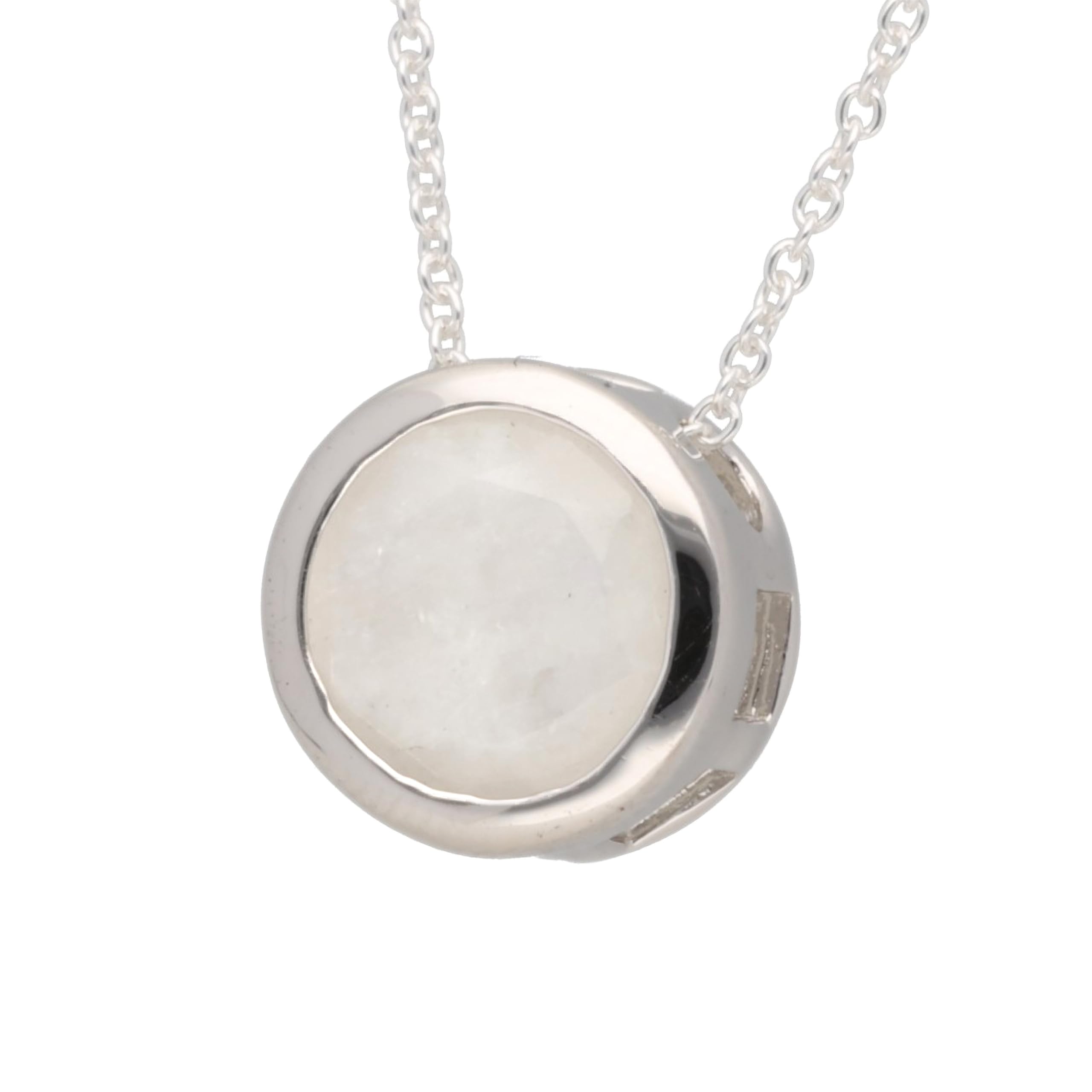 Regenbogen Mondstein Solitär Anhänger mit Kette 925 Silber rhodiniert 10 mm