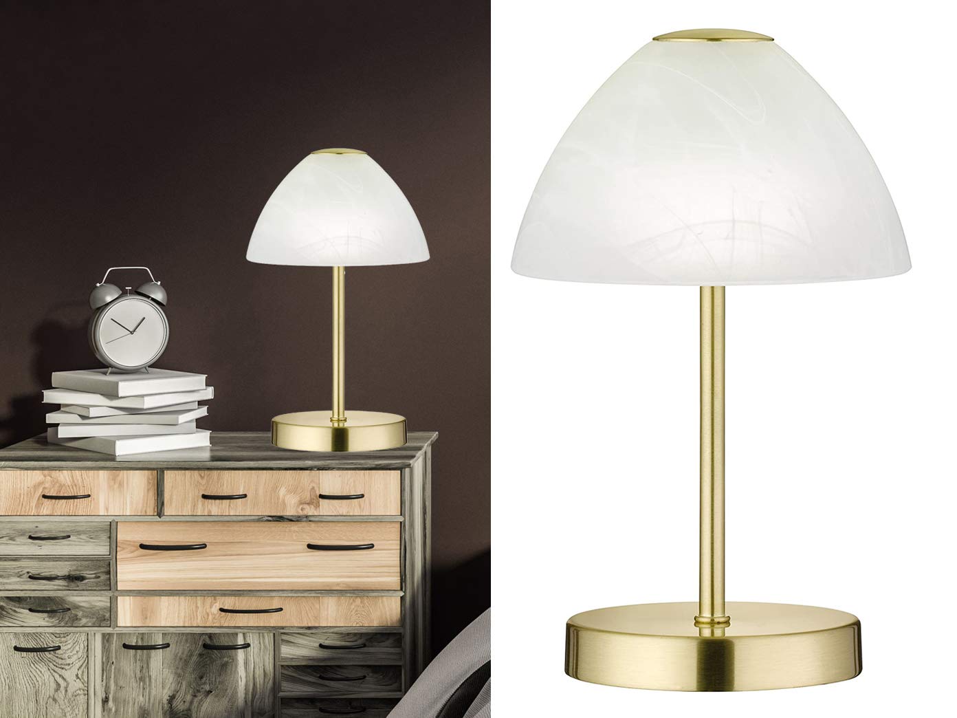 Zestaw 2 klasycznych lamp stołowych LED mosiądz dotykowy ściemniana wysokość 24 cm