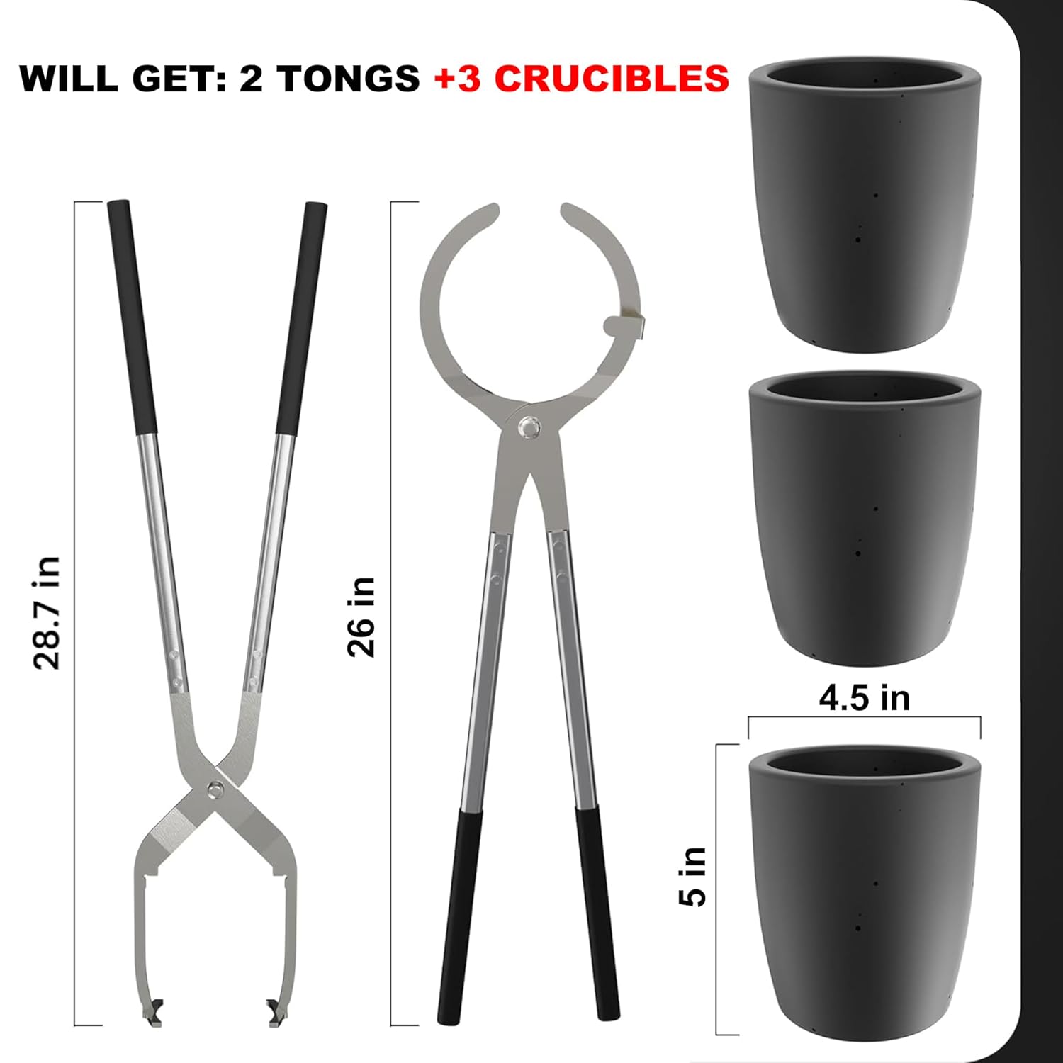 4.5KG Graphite Crucible and 4.5KG Crucible Tongs Set Bundle