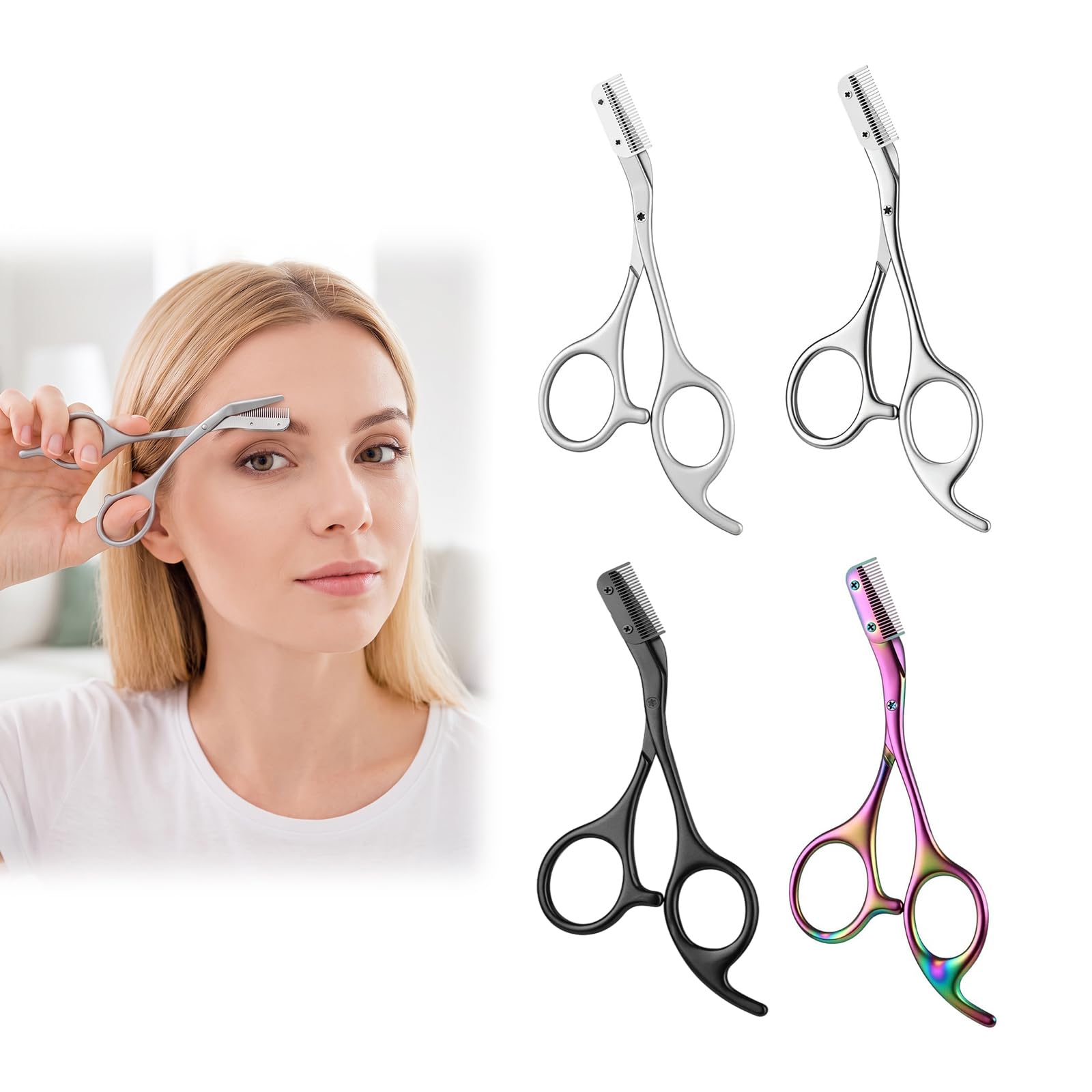 Eyebrow Trimmer Scissor with Comb, Eyebrow Trimmer for Women and Men, 4 pcs
