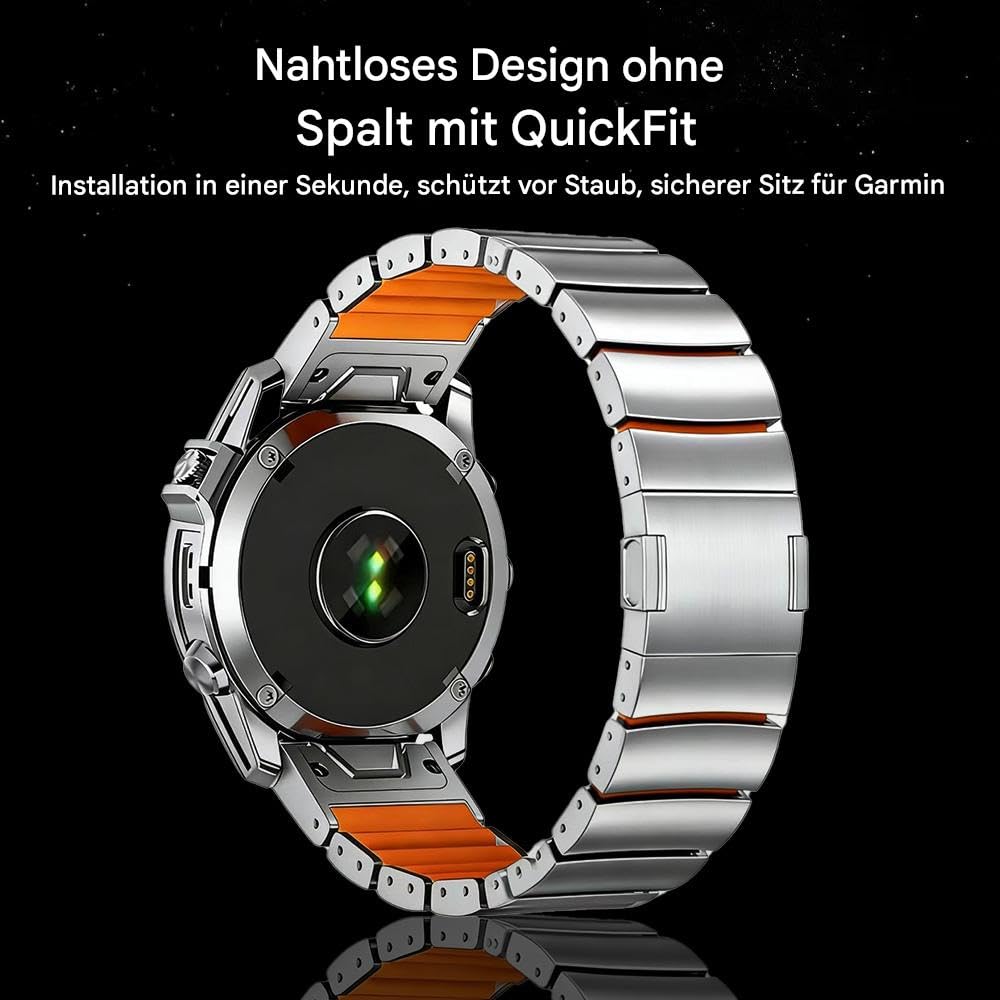 26mm Breites Titan-Schnellverschluss-Uhrenarmband mit Hybrid-Silikonfutter, kompatibel mit Instinct 3 50mm, Fenix 8 51mm, 22mm Armband ohne Lücke für Fenix 8 47mm, Kein Ziepen an den Haaren