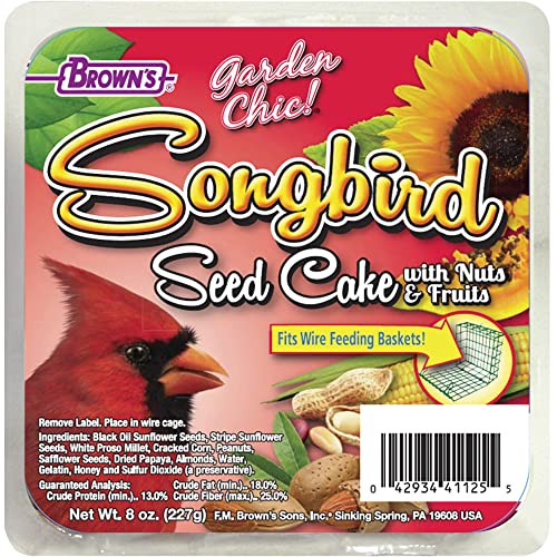 F.M. Brown's Garden Chic Wild Bird Mini Seed Cakes, 8-Ounce, Cardinal/Songbird with Fruit