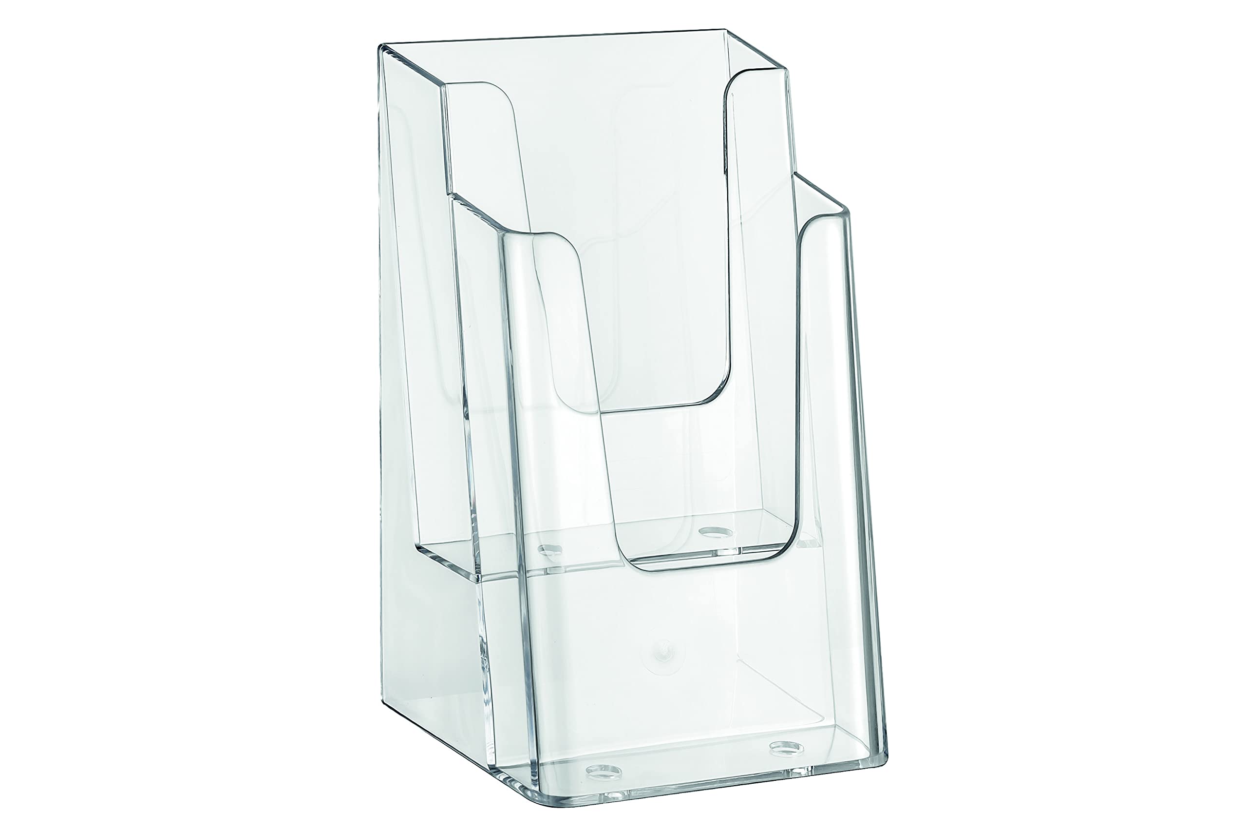 Europel 350105 - Soporte para folletos y folletos de 2 niveles para un documento plegado en 1/3 de tamaño A4, folleto de construcción de acrílico transparente, dispensador de menú de folleto, oficina,