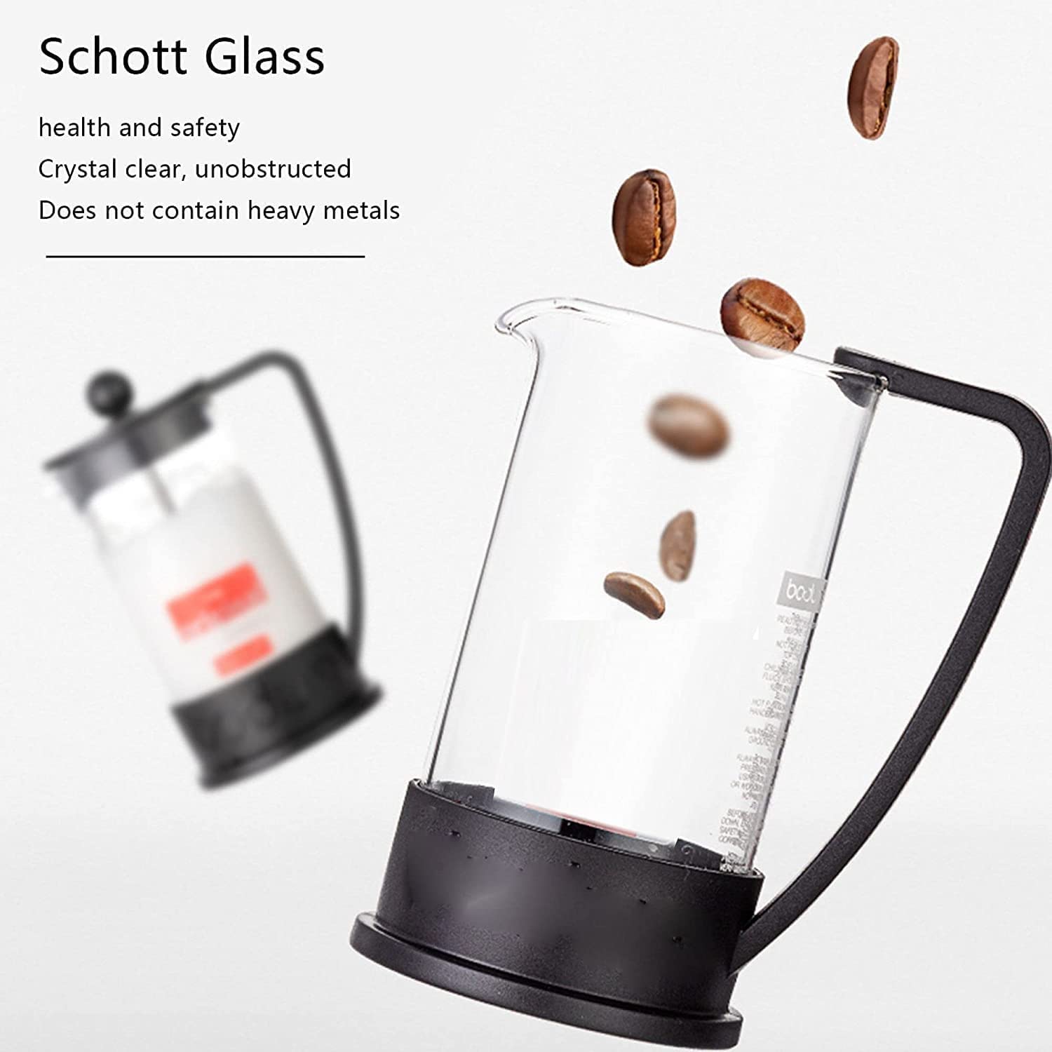 Cafetera de prensa, prensa de café, cafetera, cafetera, cafetera y tetera, pantallas de filtro de prensa de café de vidrio de borosilicato espesado, sin óxido y aptas for lavavajillas, fácil de limpia