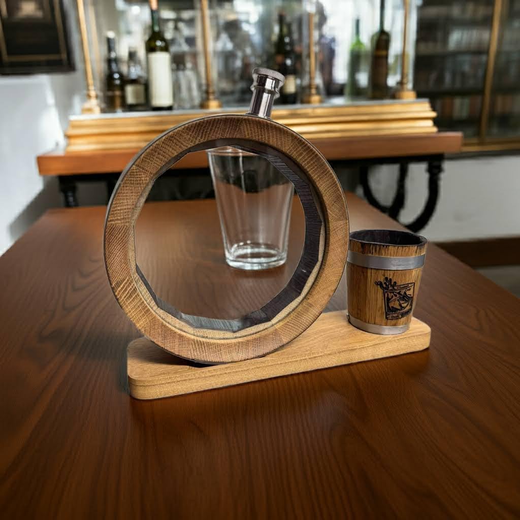Visualized Aging Barrel with Stand – 750ML Charred Mini Whiskey Barrel – Tempered Glass Viewing Window – American Oak for Aging Whiskey, Bourbon, Rum, Tequila, Cocktails, Wine.