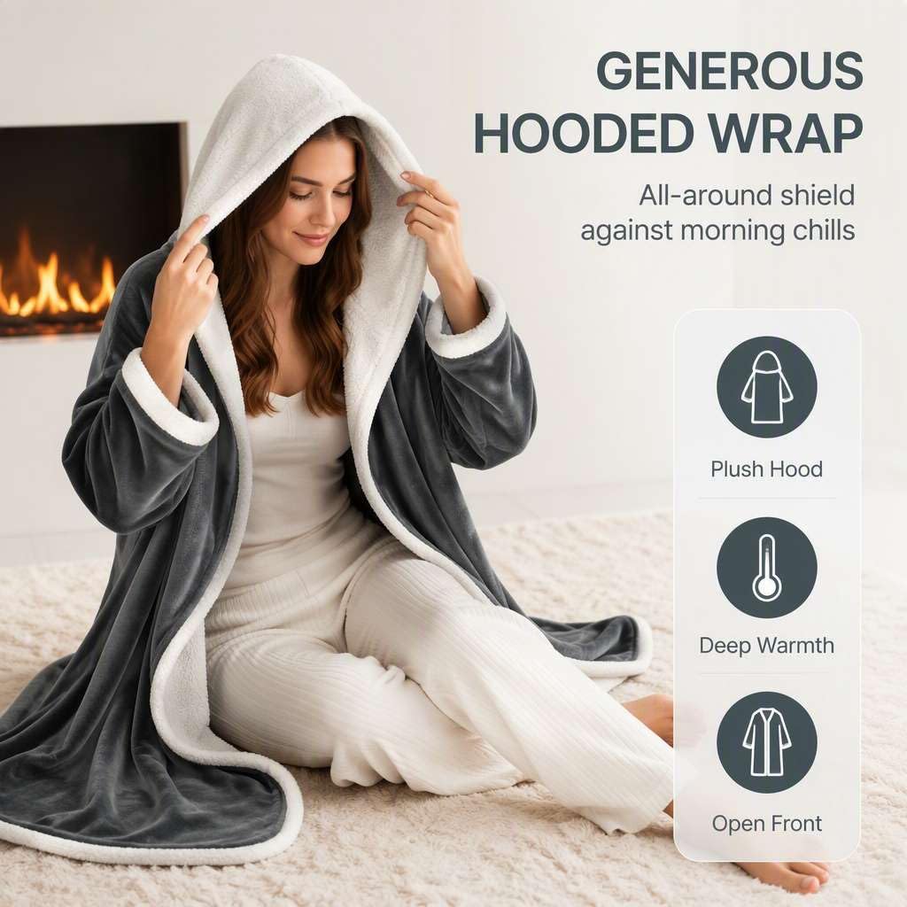 Accappatoio riscaldato con piedi, coperta riscaldata indossabile con tasca per i piedi, accappatoio elettrico riscaldato, 9 livelli di riscaldamento, spegnimento automatico, in flanella