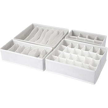 AzxecVcer Set of 4 Foldable Drawer Dividers, Closet Underwear Organizer,Storage Boxes, Closet Organizers, Under Bed Organizer,White (White)
