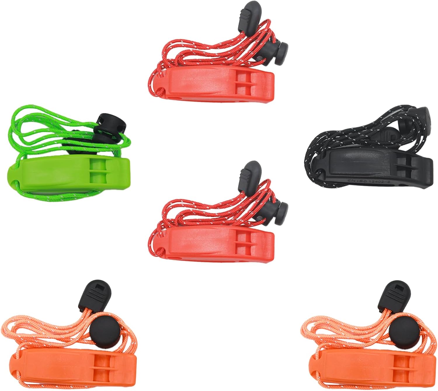 6PCS Emergency Whistles with Reflective Lanyard,Coach Whistles,Boating Will Have, Loudly Shrill,Plastic Whistle Marine Whistle,Bear Bells for Hiking,Referee Whistle, Sports Whistles, for Outdoor Sport