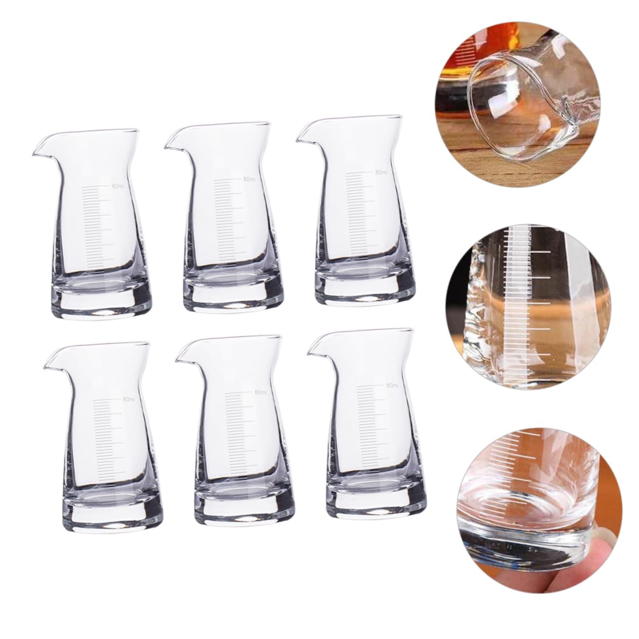 TOPBATHY Tazas Medidoras de Vidrio Juego de 6 Escala Precisa de 80ml Resistente y Fácil de Usar para Fiestas y Bar