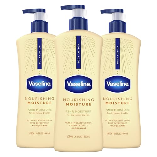 Vaseline Intensive Care Nourishing Moisture Body Lotion 3 Pk Made with Ultra-Hydrating Lipids + Pure Oat Extract for Dry Skin for Nourished Healthy-Looking Skin 20.3 oz