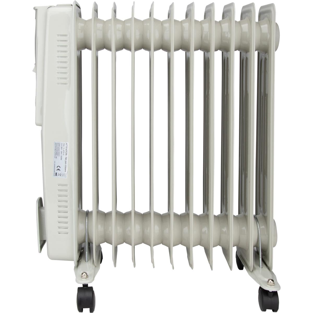VOLTMAN, Radiador de aceite móvil de 2500 W, Termostato regulable, De 3 a 5 niveles de calefacción, Ruedas integradas, Silencioso, Ideal para salas de estar, Blanco