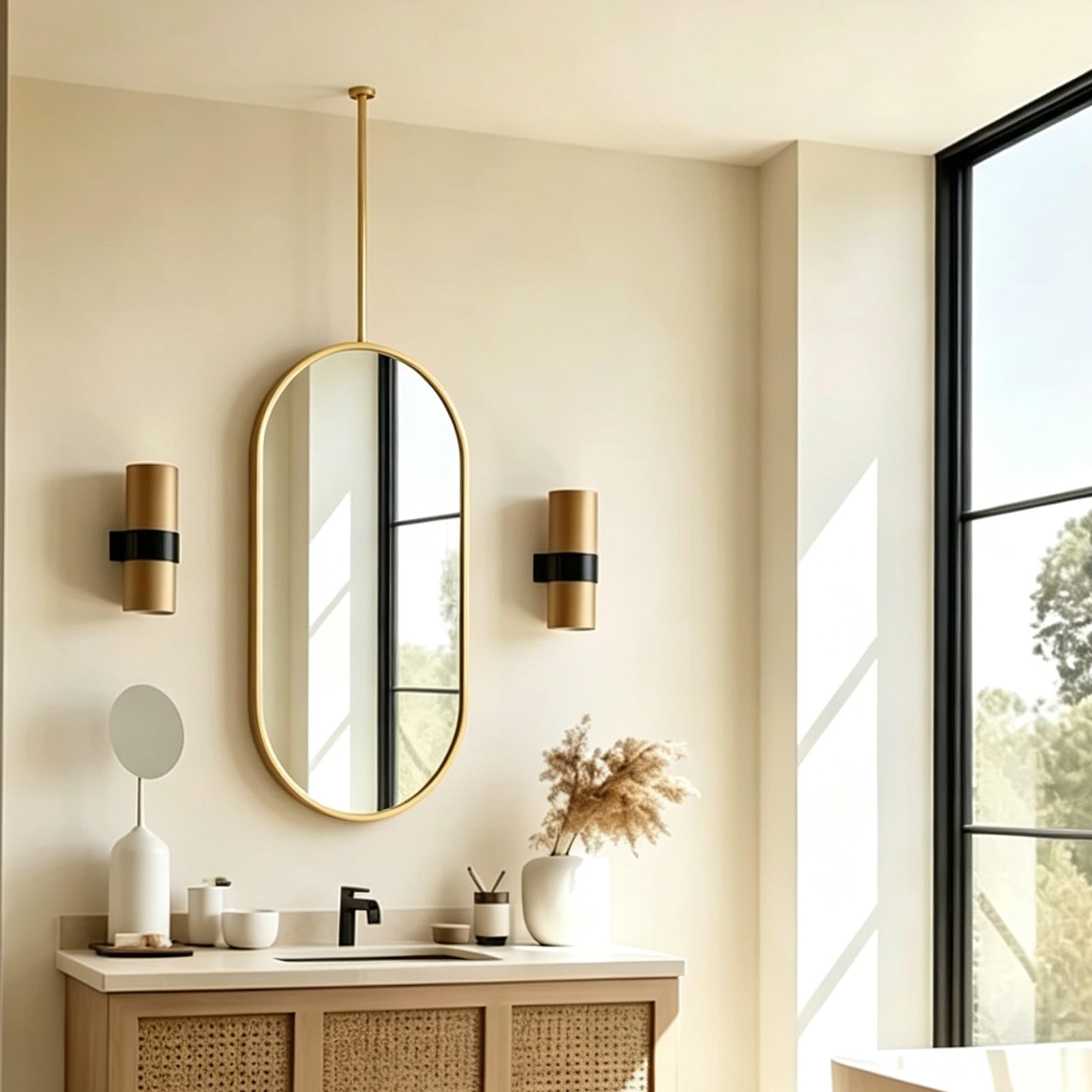 Yopappol Oval Ceiling Hanging Vanity Mirror, Clear Reflection Makeup Mirror