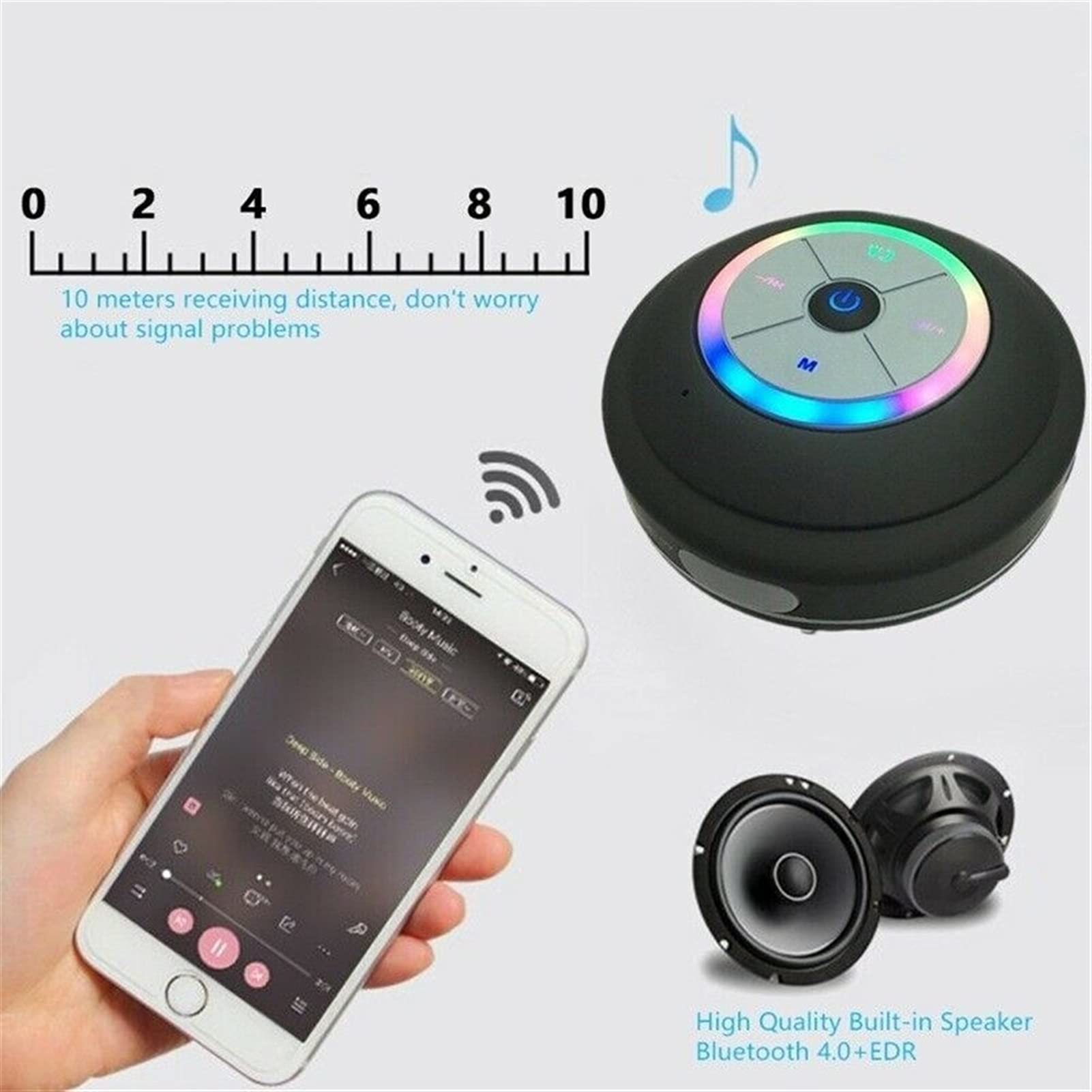 Altoparlante Bluetooth Impermeabile IPX7 - Wireless, Stereo 360°, Batteria 24h, Resistente Agli Urti, Per Doccia E Esterno (Nero)