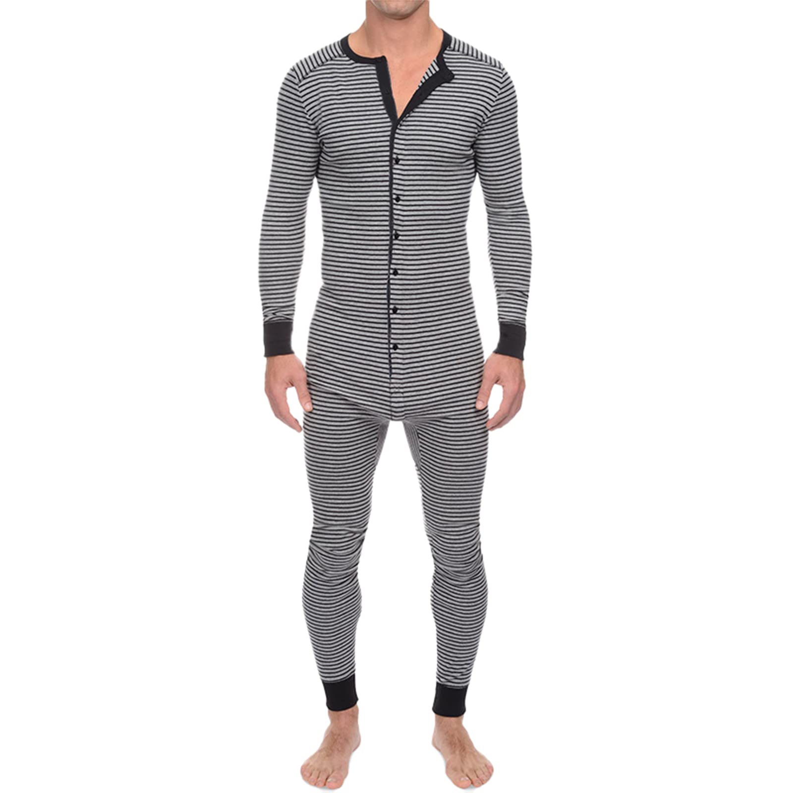 Męski kombinezon Onesie w paski obcisły z długim rękawem Bielizna nocna Pajacyki Bielizna nocna Piżamy S-5XL